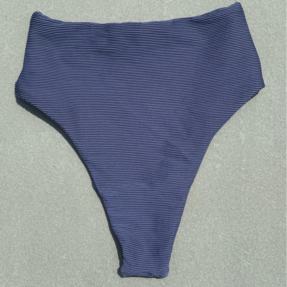 Vitamin A Swim - High Waisted Bikini Bottom, Navy Rib (XS)